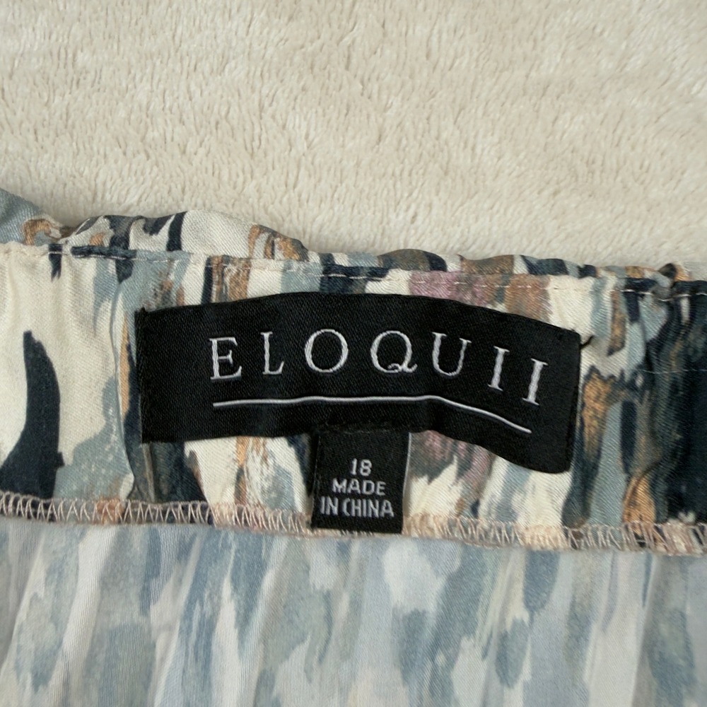 Eloquii Pleated Midi Skirt Neutral Abstract Print Flowy Silky Chic Size 18 - Picture 5 of 8
